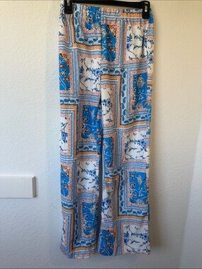 Blue Beachy Wide Leg Patterned Pants Medium (M)